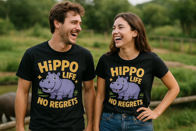 Person wearing the black hippo t shirt graphic tee - 