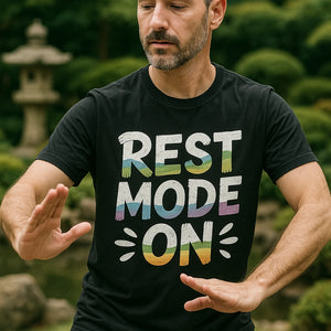 "Rest Mode On" black relaxing t shirt - a birthday gift for relaxing lover