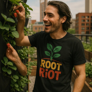 "Root Riot" black gardening tee shirts - a christmas gift for gardening lover