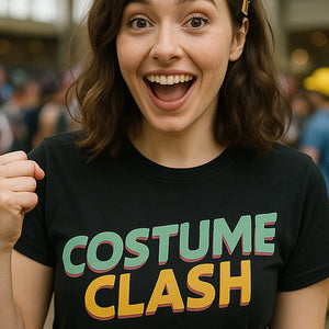 "Costume Clash" black cosplayers t shirt, photographed as cosplayers lover gift