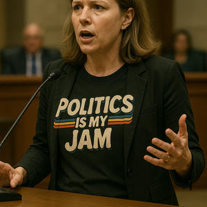 "Politics Is My Jam" black politics shirts, photographed as gifts for politics lovers