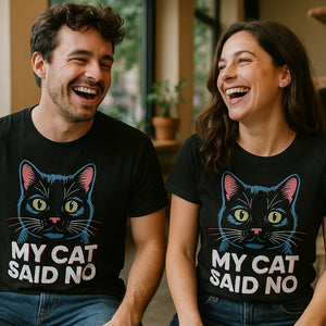 Person wearing the black cat lovers t shirt graphic tee - "My Cat Said No" design