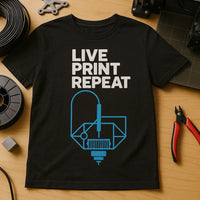 A black T-shirt with the text 