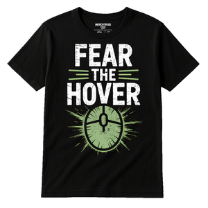Black Ui Ux Designer T Shirt - "Fear the Hover" graphic tee with white print, flat lay product photo