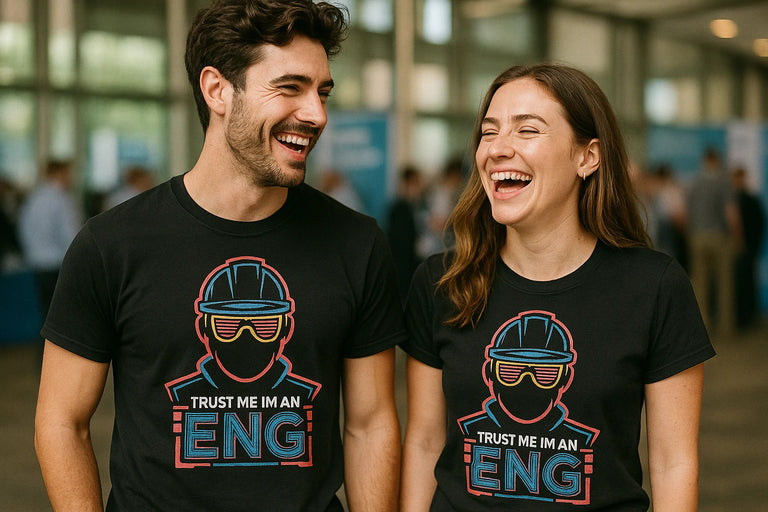 Person wearing the black engineer t shirt graphic tee - 