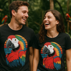 Person wearing the black macaw shirts graphic tee - "Macaw Mafia" design