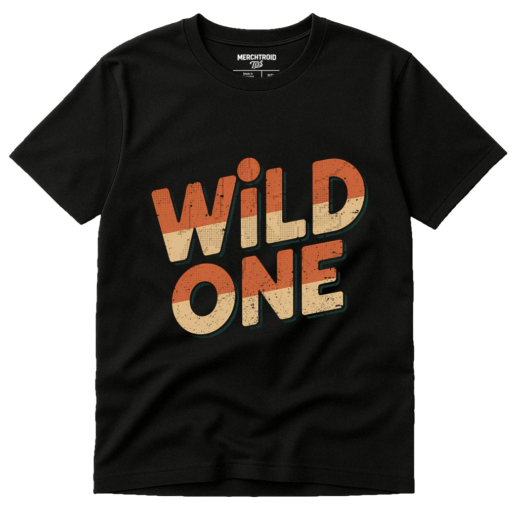 Black Jaguar Shirts - "Wild One" graphic tee with orange print, flat lay product photo