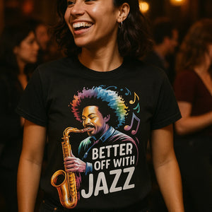 "Better Off With Jazz" black jazz music t shirt - also a gift ideas for jazz musicians