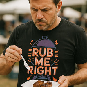 "Rub Me Right" black bbq shirts - also one of the gifts for someone who likes to bbq