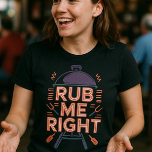 "Rub Me Right" black bbq shirts - also one of the presents for bbq lovers