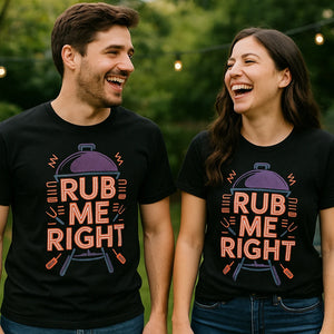 Person wearing the black bbq shirts graphic tee - "Rub Me Right" design