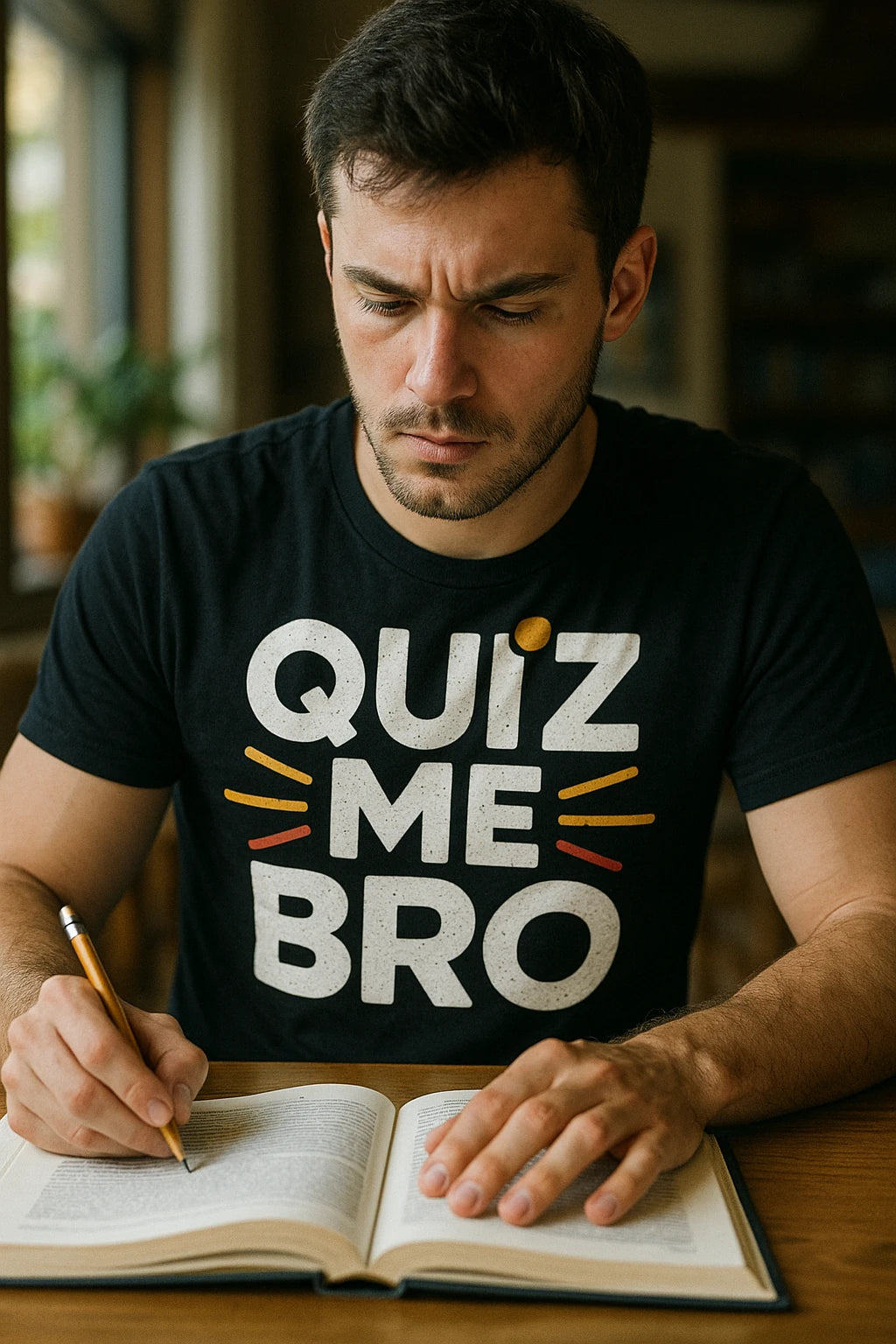 "Quiz Me Bro" black studying t shirt - a birthday gift for studying lover