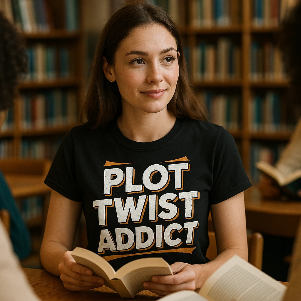 "Plot Twist Addict" black book t shirt - also one of the gifts for people who love books