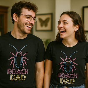 Person wearing the black cockroaches t shirt graphic tee - "Roach Dad" design