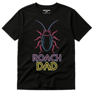Black Cockroaches T Shirt - "Roach Dad" graphic tee with tan print, flat lay product photo
