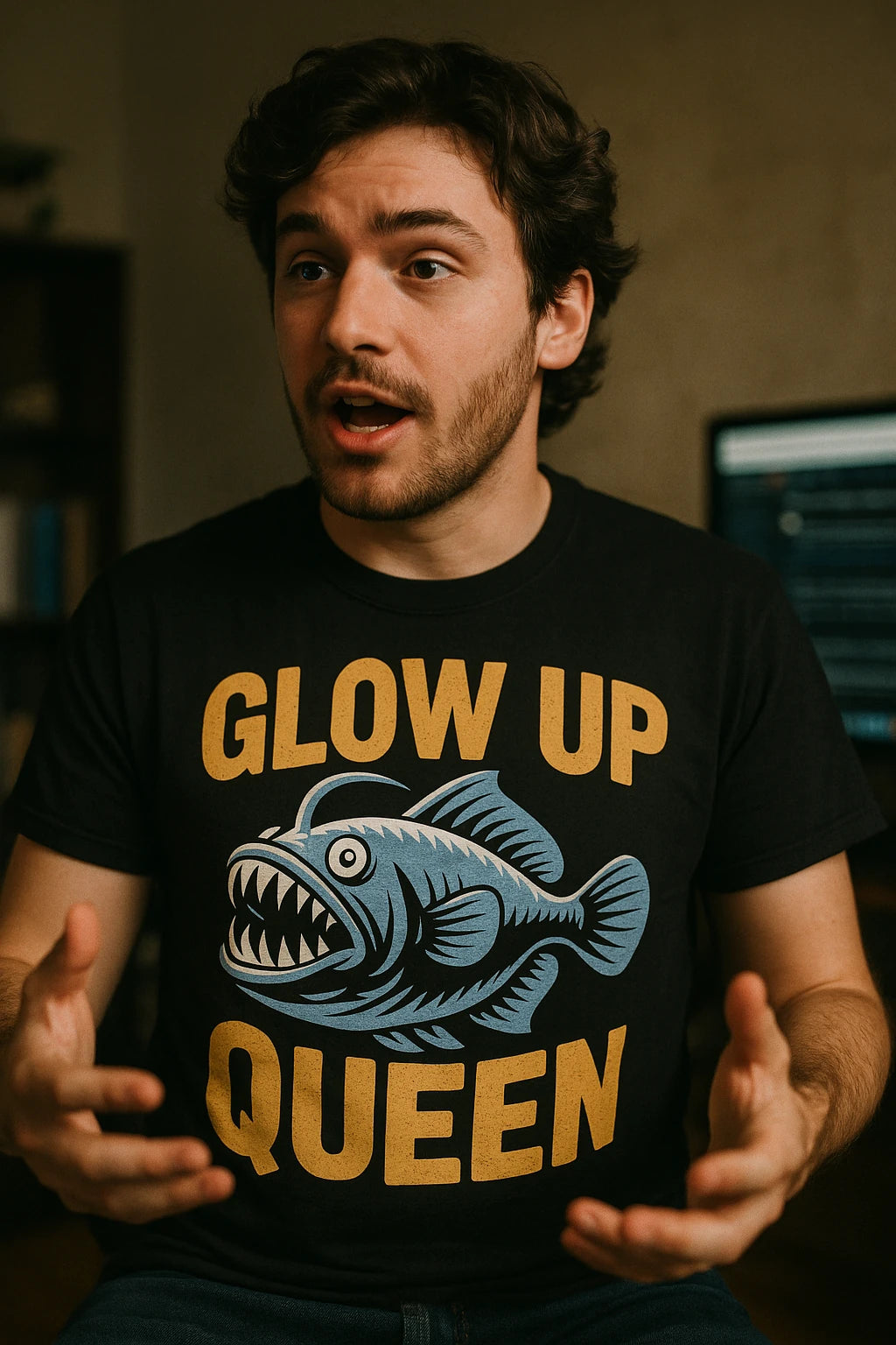 "Glow Up Queen" black anglerfish shirts - a birthday gift for anglerfish lover