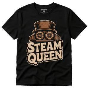 Black Steampunk Shirts - "Steam Queen" graphic tee with tan print, flat lay product photo