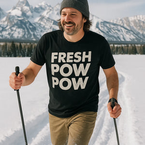 "Fresh Pow Pow" black skiing shirts - also one of the best gifts for ski lovers
