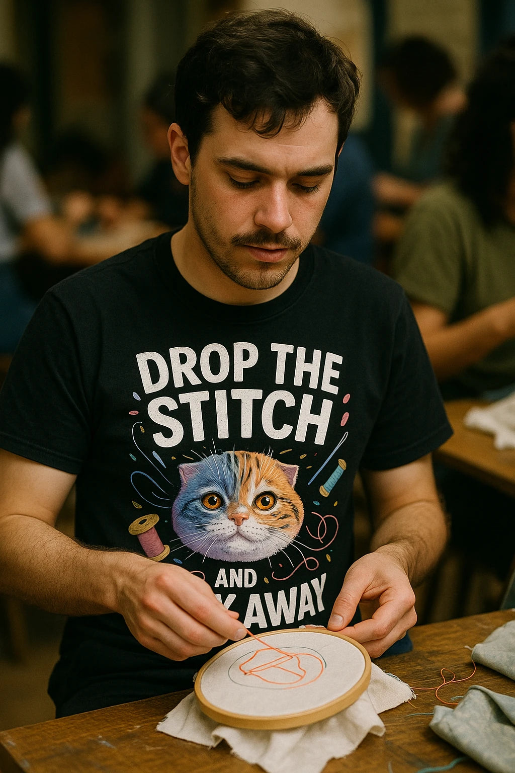 "Drop the Stitch and Walk Away" black t shirt sewing pattern - also one of the best gifts for sewing enthusiasts
