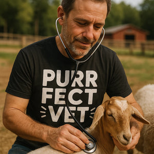 "Purr Fect Vet" black veterinarian t shirt - also one of the best christmas gifts for veterinarians