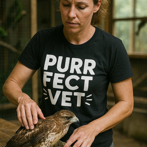 "Purr Fect Vet" black veterinarian t shirt - also a unique gifts for veterinarians