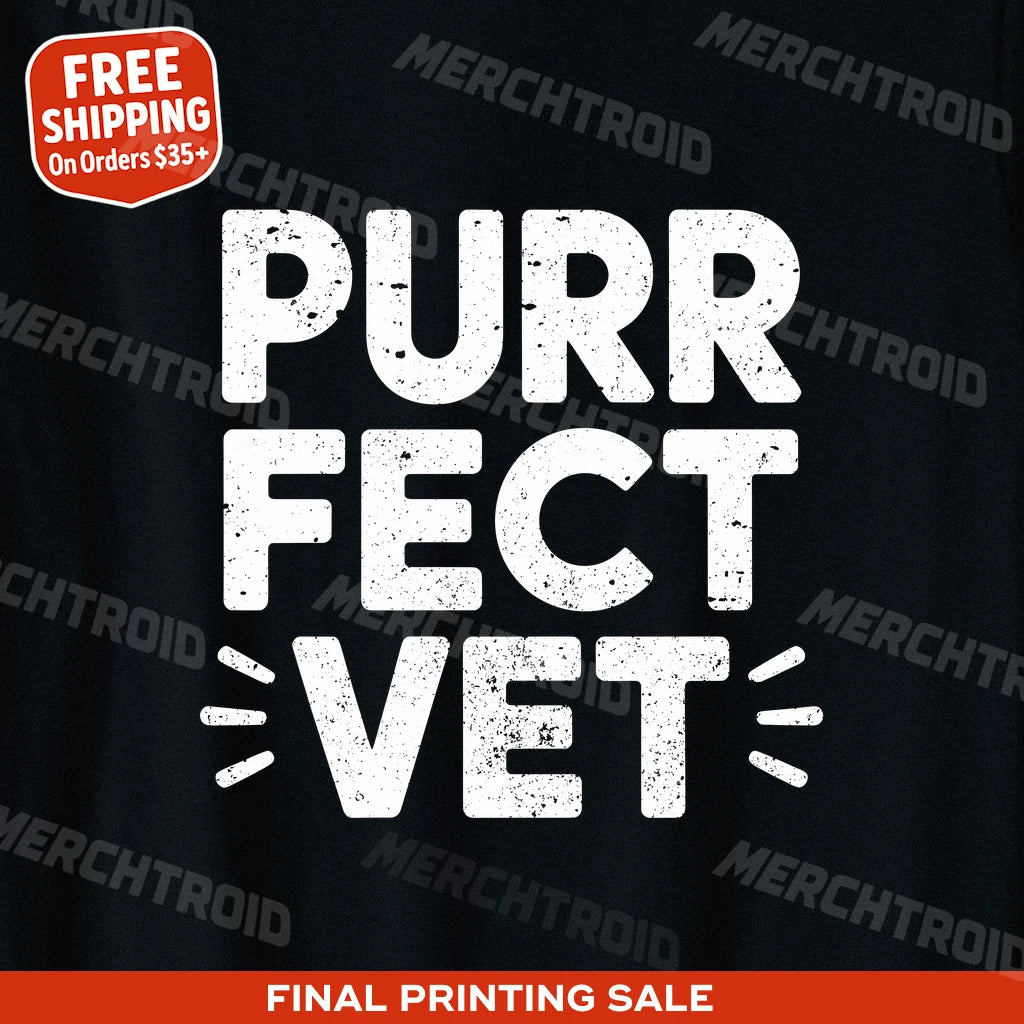 "Purr Fect Vet" black veterinarian t shirt, photographed as presents for veterinarians