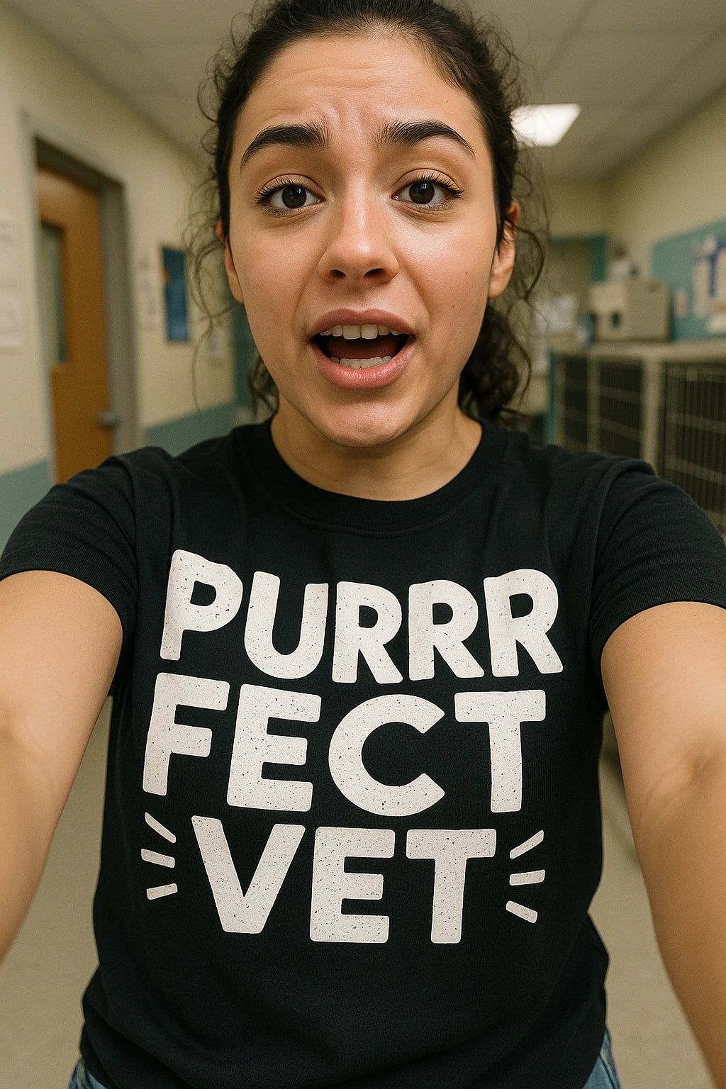 "Purr Fect Vet" black veterinarian t shirt - also one of the gifts for veterinarians and staff