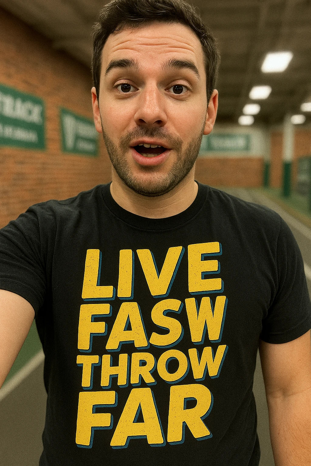 "Live Fast Throw Far" track and field t shirt - product photo 7