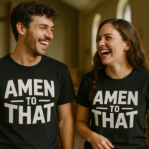 Person wearing the black love in faith shirts graphic tee - "Amen To That" design