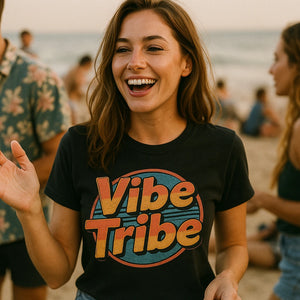 "Vibe Tribe" black socializing shirts, photographed as socializing lover gift