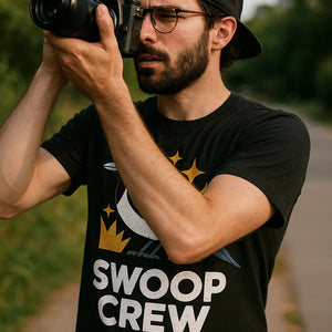 "Swoop Crew" black magpie t shirt - a birthday gift for magpie lover