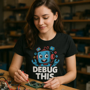 "Debug This" black gadget t shirt - also one of the best gadgets for tech lovers