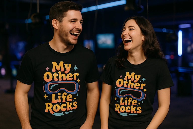 Person wearing the black virtual reality t shirt graphic tee - 