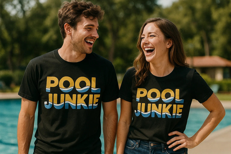 Person wearing the black swimming t shirt graphic tee - 