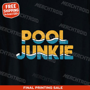 "Pool Junkie" black swimming t shirt - also one of the best women's rash guard for swimming