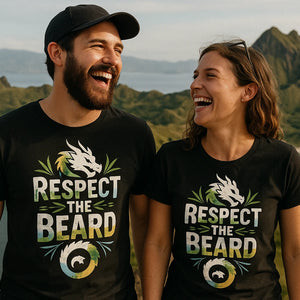 Person wearing the black dragons shirts graphic tee - "Respect the Beard" design