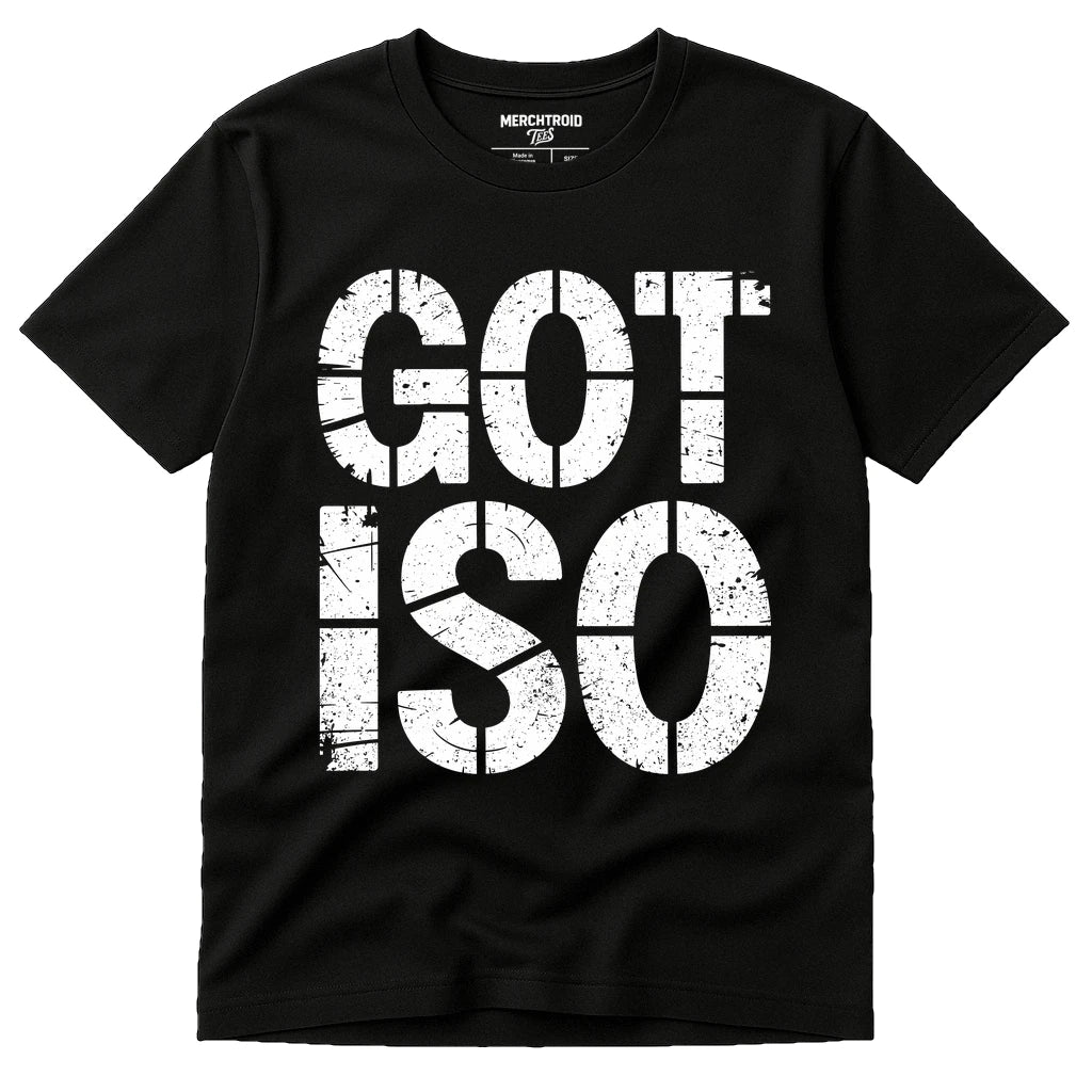Black Photographers Shirts - "Got Iso" graphic tee with white print, flat lay product photo
