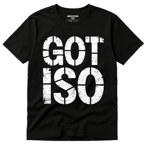 Black Photographers Shirts - "Got Iso" graphic tee with white print, flat lay product photo