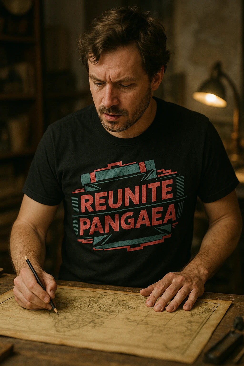"Reunite Pangaea" black cartographer t shirt - a birthday gift for cartographer