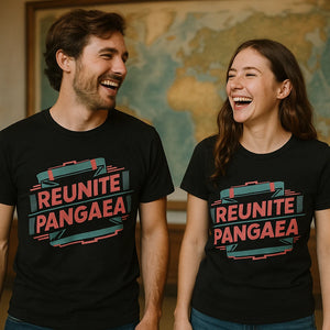 Person wearing the black cartographer t shirt graphic tee - "Reunite Pangaea" design