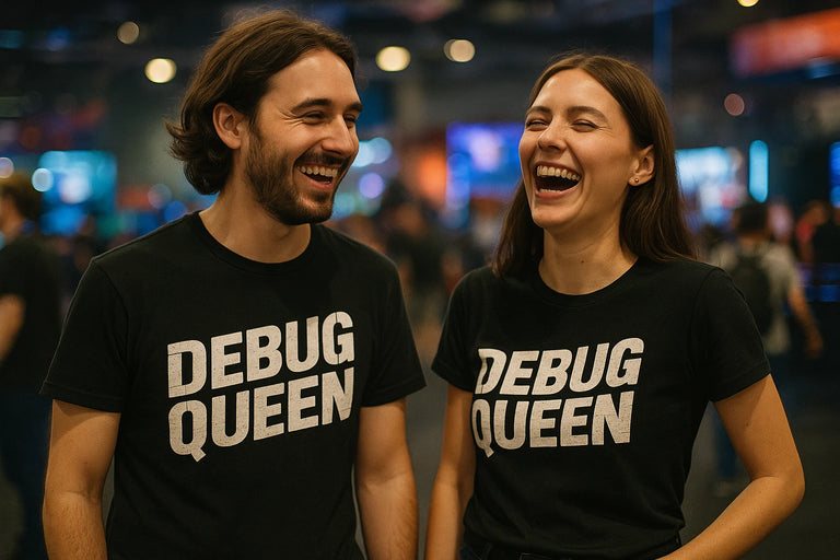 Person wearing the black game developer t shirt graphic tee - 
