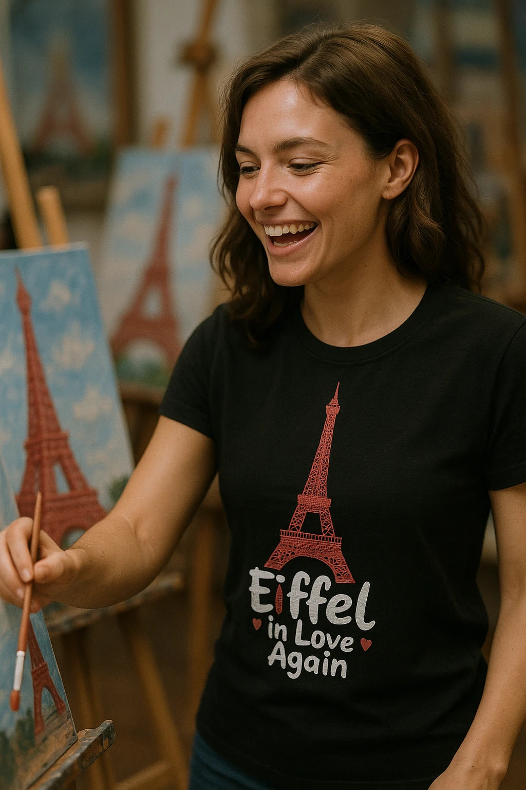 "Eiffel in Love Again" black eiffel tower t shirt - a birthday gift for the eiffel tower lover
