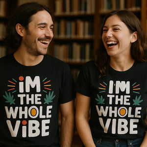 Person wearing the black growth mindset t shirt graphic tee - "Im the Whole Vibe" design