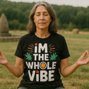 Lifestyle shot of the "Im the Whole Vibe" black growth mindset t shirt in a real-world setting