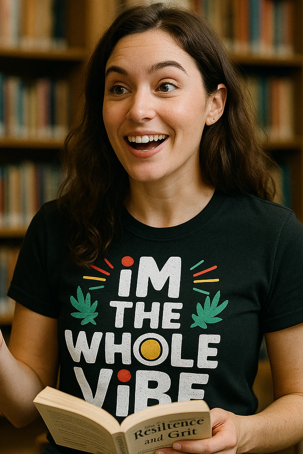 "Im the Whole Vibe" black growth mindset t shirt, photographed as growth mindset lover gift