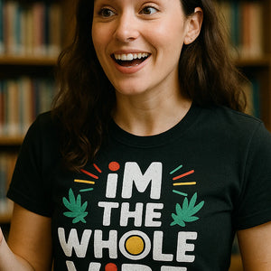 "Im the Whole Vibe" black growth mindset t shirt, photographed as growth mindset lover gift