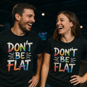 Person wearing the black virtual reality t shirt graphic tee - "Dont Be Flat" design