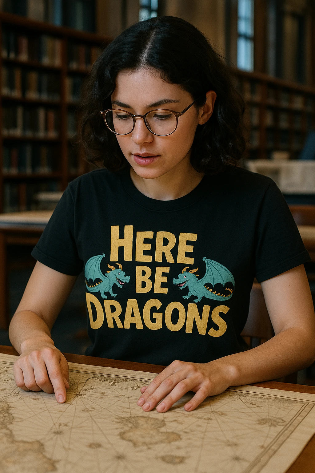 "Here Be Dragons" black cartographer shirts - a birthday gift for cartographer