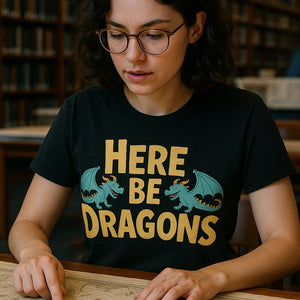 "Here Be Dragons" black cartographer shirts - a birthday gift for cartographer
