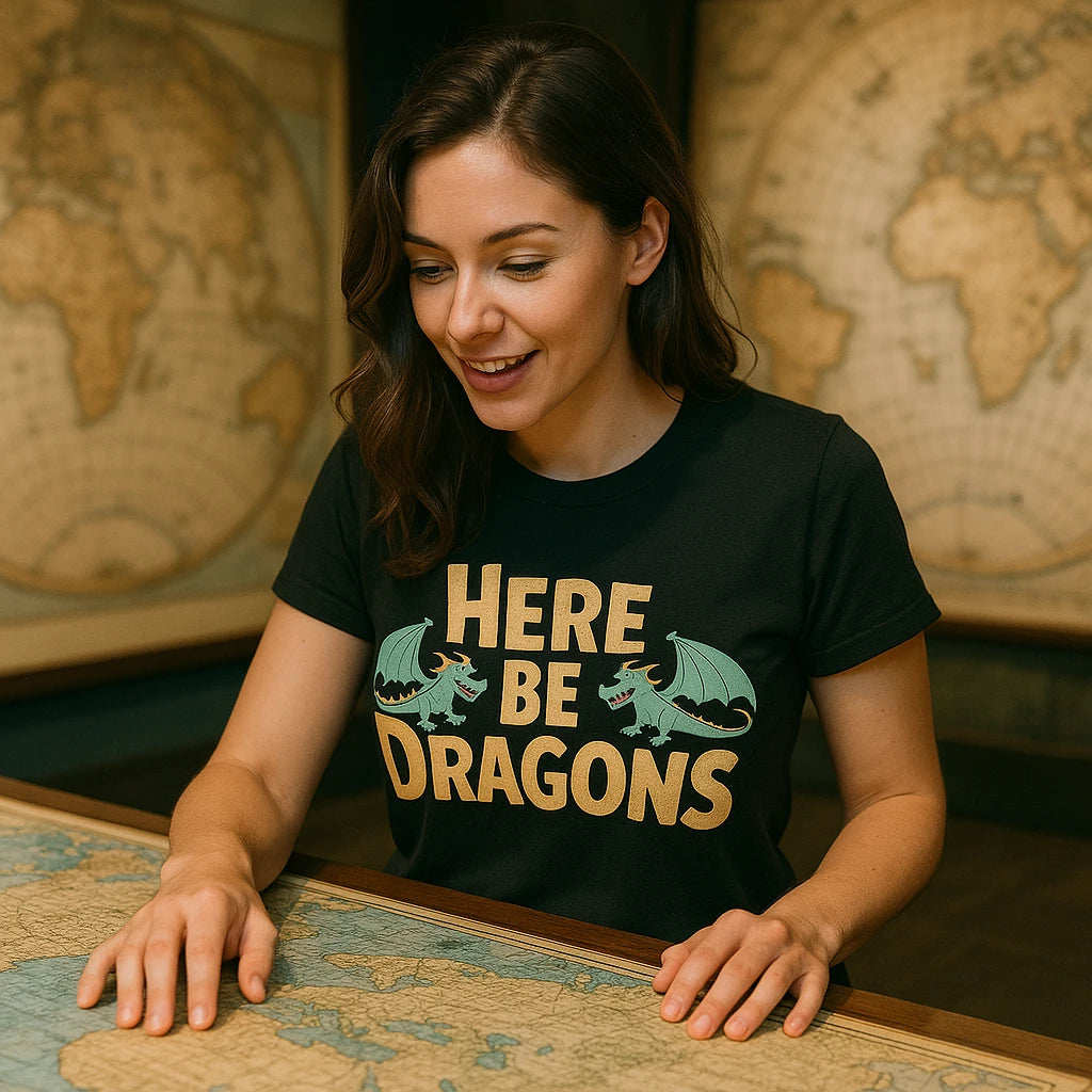 "Here Be Dragons" cartographer shirts - product photo 9